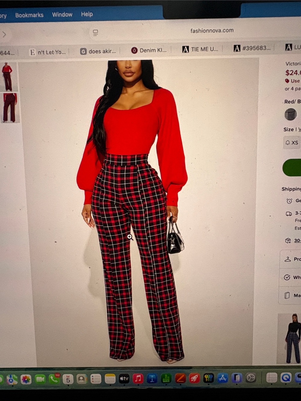 Fashion Nova Red & Black Plaid High-Waist Wide-Leg Pants